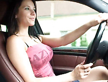 Big-Titted Dark-Haired Car Driving