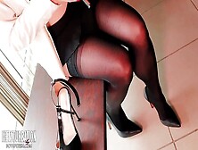 High Heel Try On At The Office,  Strappy,  Stilletos And Pantyhose!