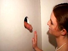 Brunette Amateur Dirtbag Milking Cock Through Glory Hole