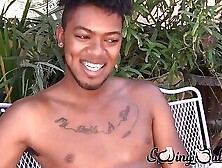 Young Ebony Guy Shows Off His Balls And Jerks Off Solo