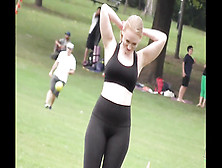 Sexy Phat Ass White Girl Blonde In Tight Lycra Pants Outdoor