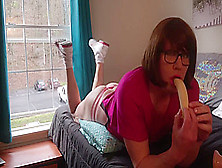 Sissy Eats A Banana From Her Ass! Public Window Slut