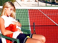 Leona Gets Naked On The Shiny Tennis Field