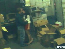Babe Banged On A Pile Of Boxes In Security Cam Clip