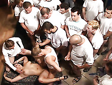 Massive Gangbang Action With Twenty Guys Trying To Fuck One Horny Bitch