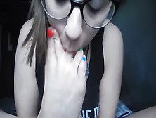 Nerdy Teen Licking Her Colorful Toe Nails On Her Private Cam Show