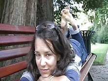Foot Amateur Showing Off Dirty Feet On Bench