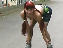 Rollerblading Babe Flashes In Public