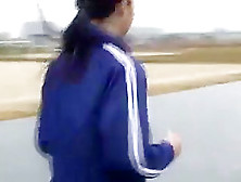Japanese Girl Runs Track In Bodypaint