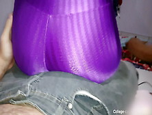 Lap Dance With Cum In Jeans,  Cumming In His Jeans Pants For Her Bouncing Big Ass In Spandex Shorts