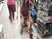 Real Porn Babe No Panties Shows Pussy Shoes Store Part1