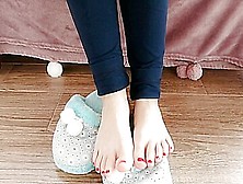 Hot Candid Teen Feet Playing With Her Cozy House Slippers