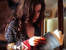 Romantic Dark Haired Babe Is Getting Aroused While Reading A Book