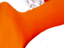 Orange Stockings And Glass Dildo