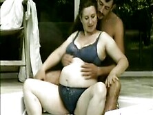 Pregnant Couple In Pool Get Horny.  Amateur Preggo Whale Gets Fuced Hard In Her Face