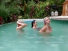 Three Stunning Lesbians In The Pool