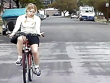 Girl Riding Bike Showing White Cotton Panties Has Sex