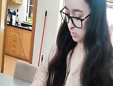 Maid With Glasses Using A Booty Plug And Remote Sex Toy Getting Internal Cummed