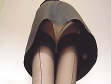 Black Leather Miniskirt Stockings And Panties