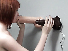 Leggy Redhead Sucking On Suction Cup Dildos For You
