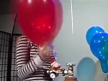 Girls To Pump Inflate Balloons Pop To Blow