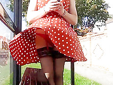 Orwange Dress Windy Upskirt Stockings