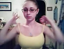 Skinny Girl Flashing Huge Tits On Webcam
