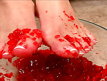 Foot Fun With Food On Her Toes Then He Cums On Her Feet