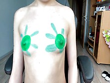 Body Painting On The Theme - Coronavirus On The Chest And Pussy