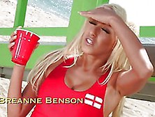 Busty Blonde Breanne Benson Takes Off Her Red Swimsuit To Ride On Top Of Cock