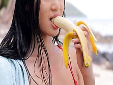 Petite Big Tits Asian Sucking Banana