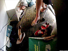 Candid Under Desk Office Bootplay Four - Shoe Drop,  Dangling,  Dipping