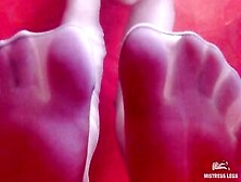 Hot Nylon Foot Into Soak Flesh-Colored Tights Into Long Red Bathtub