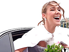 Bride In Stocking Banged On The Way To Wedding Ceremony