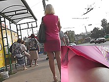 Golden-Haired In Pink Costume Very Sexy Upskirt