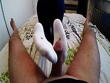 Neighbors Wife Gives Me A Socksjob A Handjob In Beautiful White Socks I Cum On Her Little Feet
