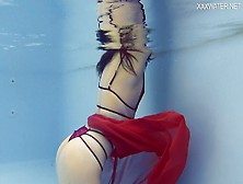 Sexy Super Hot Red Lingerie Babe Marfa Underwater Naked