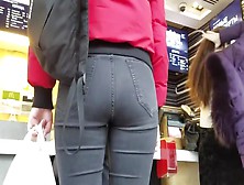 Redhead Girl With Round Ass On The Food Court
