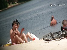 Flat Chested Brunette And Mature Blonde On Beach Voyeur Vid