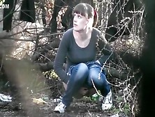 Two College Girls Squat And Pee In The Woods