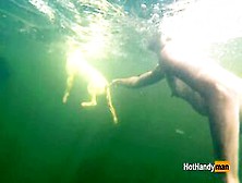 Nude Cougar Swimming Into The River With Her Dogs (Underwater Shooting,  Music)