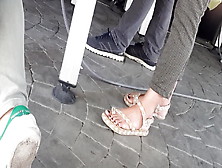 Her Attractive Feets Toes In Sandals