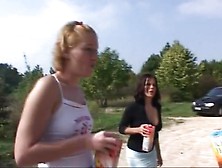 4 Sexy Girls Piss Contest Outdoors