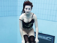 Young Ginger Underwater Teen Showing Nude Pussy