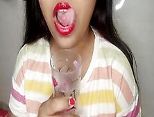Collect Much Spit Then Swallow All! Sexy Tongue Indian Girl