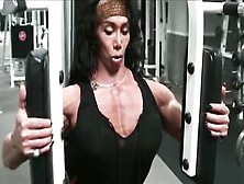 Long Breasted Fbb Performs Pec Deck Muscle Explosion Inside Gym