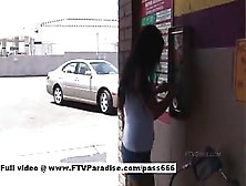 Mysterious Busty Girl Washing A Car