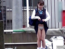 Asian Teen Toys Poon Over Panties During School Break