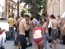 Naked Students Do A Running Protest