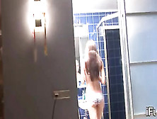 Tight Naked Brunet In Bathroom